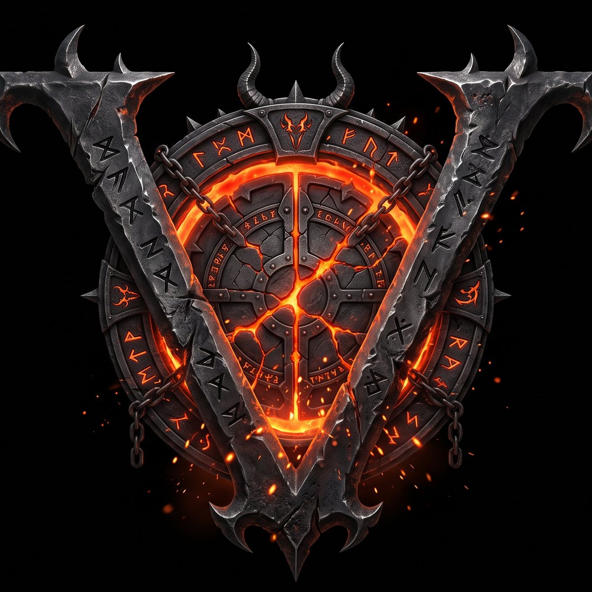 Varkhel emblem: a runic stone V over a sealed, burning ring gate